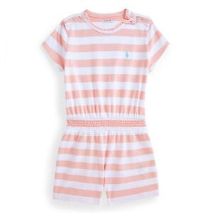 New with tag POLO Ralph Lauren girls kids striped cotton ronper pink jersey